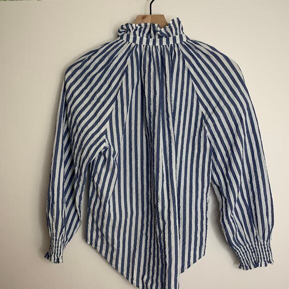 Veronica Beard Small Calisto Striped Ruffled Collar Shirt French Blue Small - Picture 3 of 15